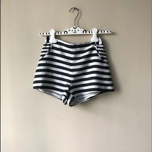 Black and white striped shorts